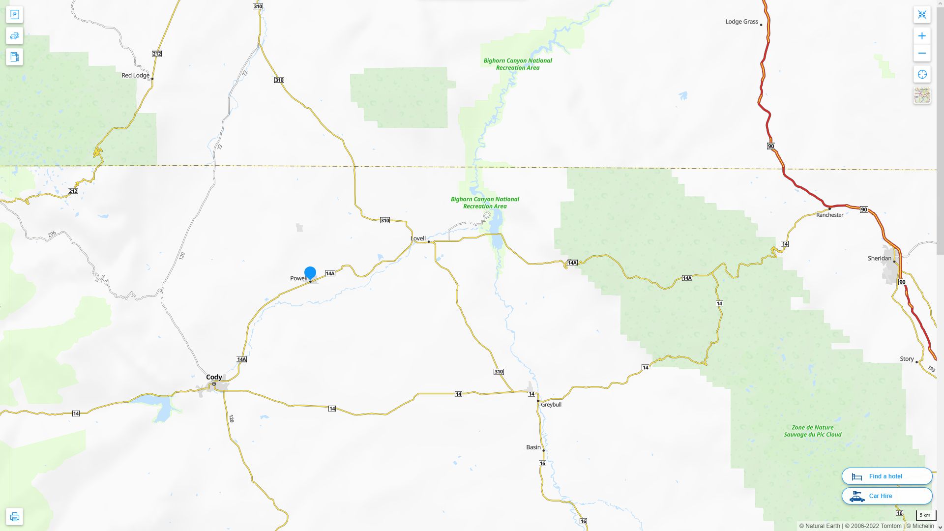 Powell Wyoming Highway and Road Map
